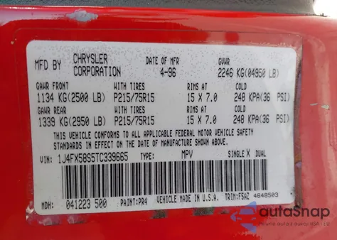 1996 Jeep Grand Cherokee Laredo z USA, uszkodzony, nr VIN 1J4FX58S5TC339665